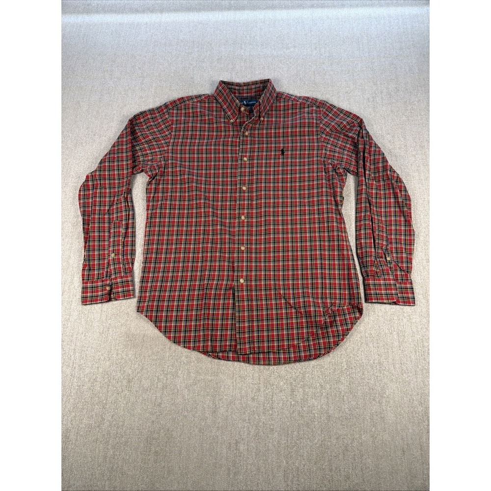 Ralph Lauren Shirt Men Sz M Classic Fit Button Down Red Plaid Long Sleeve Pony